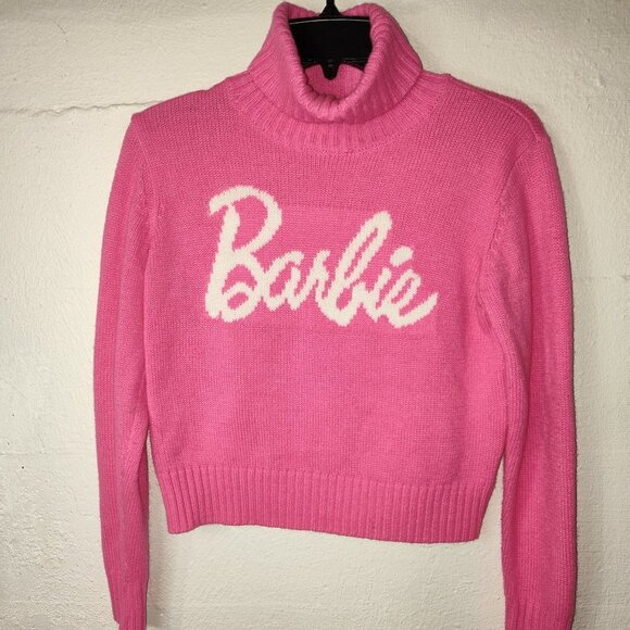 Barbie Sweaters - 2018 Barbie Mattel Hot Pink & White Barbie Logo Knit Turtleneck Sweater Size S